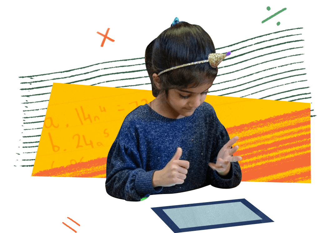 A cartoon unicorn and math concepts representing charity